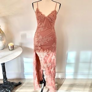Fashion Nova Pink Lace Maxi Dress